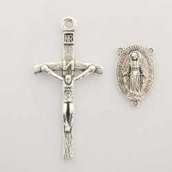 Crucifix & Rosary Connector Set - Silver Tone - Pack of 1 Set