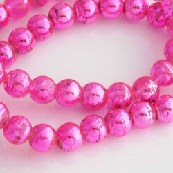 8mm Drawbench Glass Beads - Hot Pink Metallic - 40cm Strand