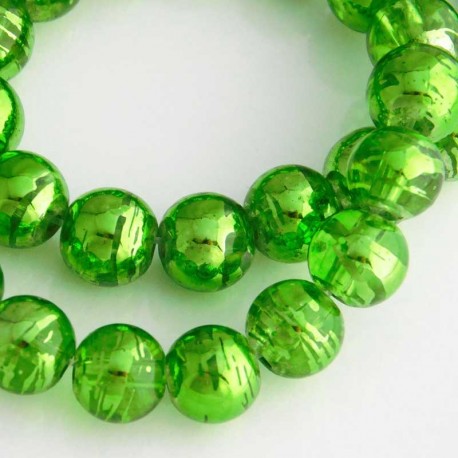 8mm Drawbench Glass Beads - Green Metallic - 40cm Strand