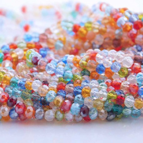 2mm x 3mm Crystal Glass Rondelles - Pearlised Mix - 36cm strand