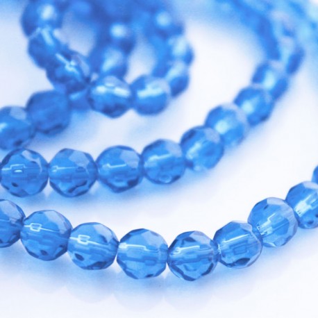 6mm Round Faceted Glass Beads - Light Blue - Pack of 50
