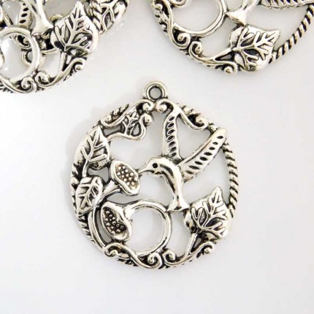 34mm Hummingbird Pendant - Antique Silver Tone - Pack of 1