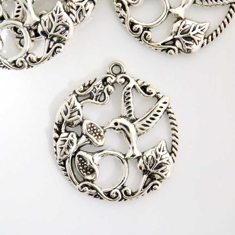 34mm Hummingbird Pendant Antique Silver Tone Jewellery Making