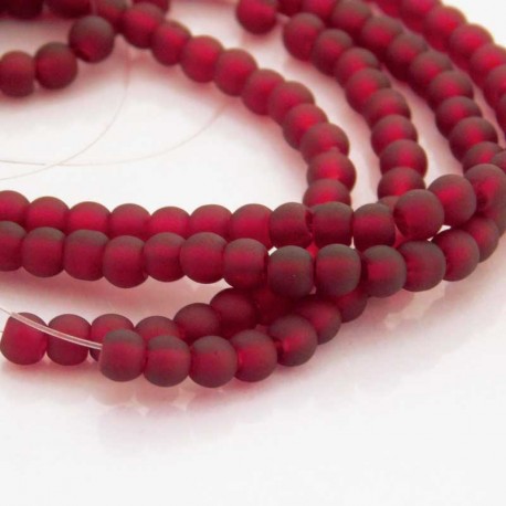 4mm Frosted Glass Beads - Dark Red - 76cm strand