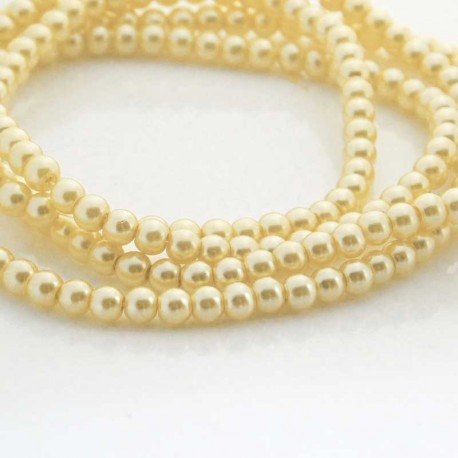 4mm Value Glass Pearl Beads - Butter Yellow - 76cm strand