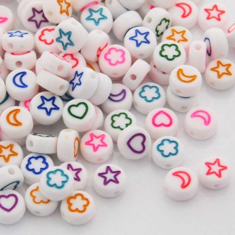 7mm Star Moon Heart Acrylic Beads - Mixed Colour - Pack of 60