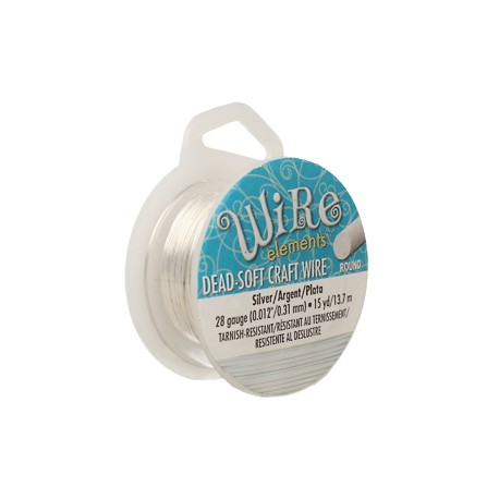 28ga (0.32mm) Beadsmith Dead Soft Craft Wire - Silver Plated - 15yds