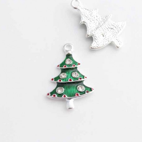 26mm Christmas Tree Enamel & Rhinestone Charm - Pack of 1