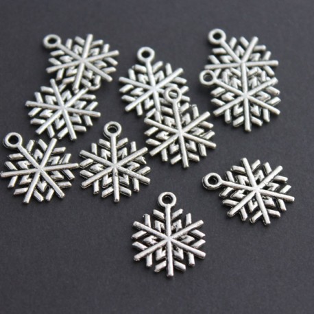 20mm Snowflake Charm - Antique Silver Tone - Pack of 6