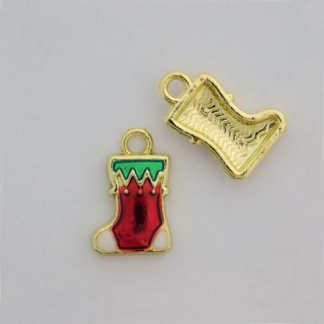 17mm Christmas Stocking Enamel Charm - Lt. Gold Plated - Pack of 1