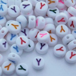 7mm Acrylic Alphabet Beads - Y - Mixed Colour - Pack of 40