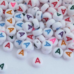 7mm Acrylic Alphabet Beads - A - Mixed Colour - Pack of 40