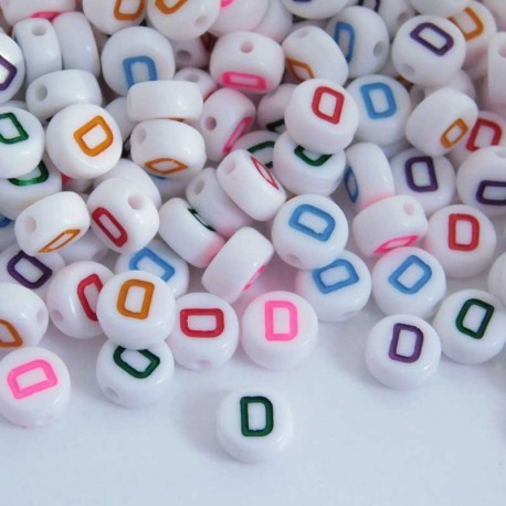7mm Acrylic Alphabet Beads - D - Mixed Colour - Pack of 40