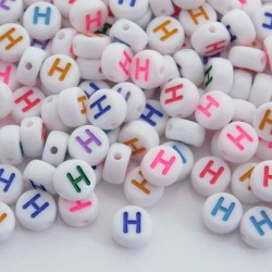 7mm Acrylic Alphabet Beads - H - Mixed Colour - Pack of 40