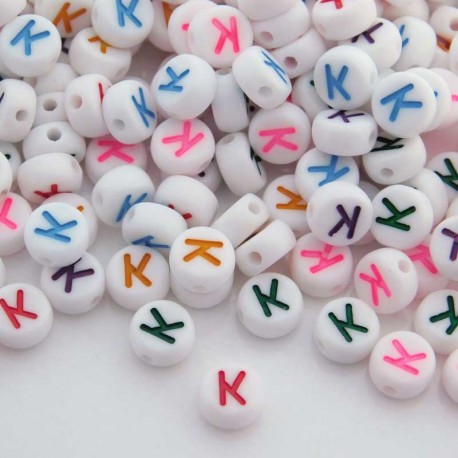 7mm Acrylic Alphabet Beads - K - Mixed Colour - Pack of 40