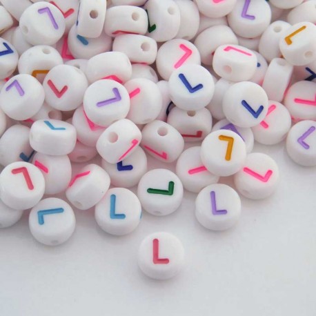 7mm Acrylic Alphabet Beads - L - Mixed Colour - Pack of 40