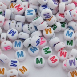 7mm Acrylic Alphabet Beads - M - Mixed Colour - Pack of 40
