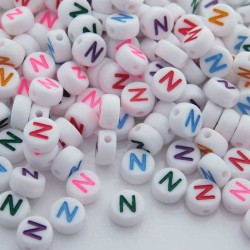 7mm Acrylic Alphabet Beads - N - Mixed Colour - Pack of 40