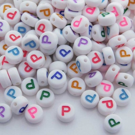 7mm Acrylic Alphabet Beads - P - Mixed Colour - Pack of 40