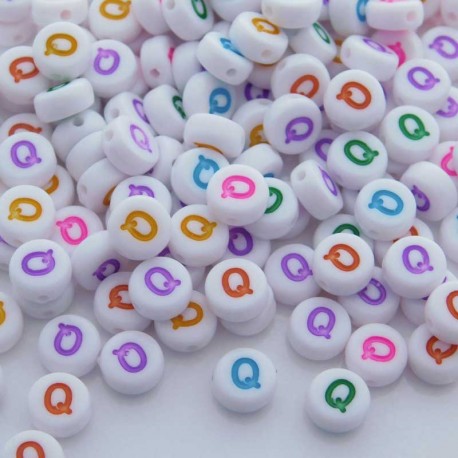 7mm Acrylic Alphabet Beads - Q - Mixed Colour - Pack of 40