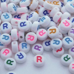 7mm Acrylic Alphabet Beads - R - Mixed Colour - Pack of 40