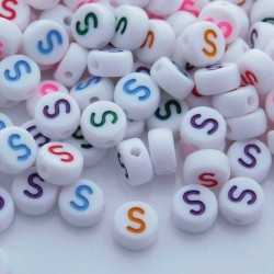 7mm Acrylic Alphabet Beads - S - Mixed Colour - Pack of 40