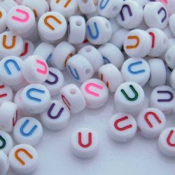 7mm Acrylic Alphabet Beads - U - Mixed Colour - Pack of 40