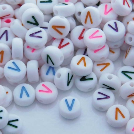 7mm Acrylic Alphabet Beads - V - Mixed Colour - Pack of 40