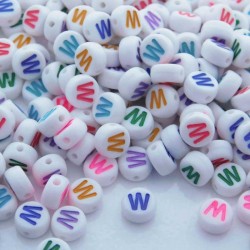 7mm Acrylic Alphabet Beads - W - Mixed Colour - Pack of 40