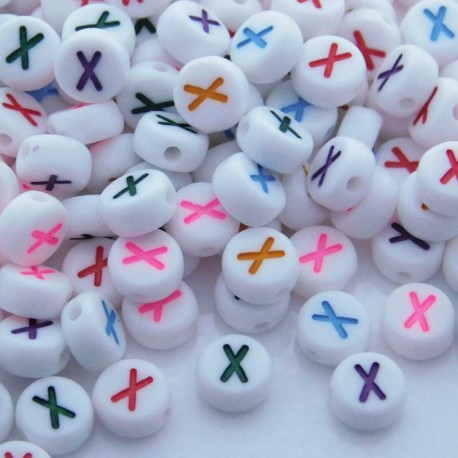 7mm Acrylic Alphabet Beads - X - Mixed Colour - Pack of 40