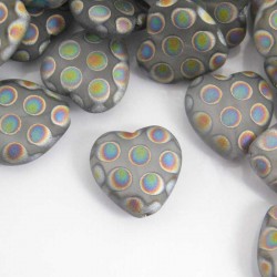 15mm Czech Pressed Glass Heart - Crystal Peacock Dots Matt - Pack of 1