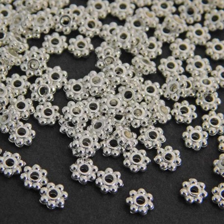 4mm Silver Plated Daisy Spacer Beads - Pack of 100
