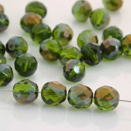 8mm Fire Polished Czech Glass Beads - Olivine Valentinite - Pack of 25
