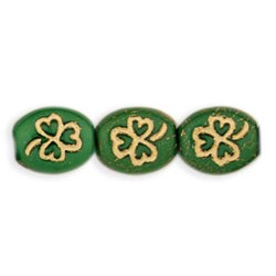 10mm x 9mm Czech Glass Oval Shamrock Beads - Green Gold - Pack of 10