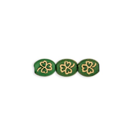 10mm x 8mm Czech Glass Oval Shamrock Beads - Green Gold - Pack of 10