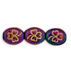 10mm x 8mm Czech Glass Oval Shamrock Beads - Purple Iris Gold - Pack of 10