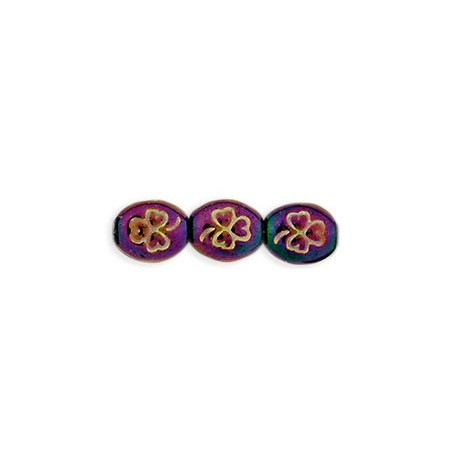 10mm x 8mm Czech Glass Oval Shamrock Beads - Purple Iris Gold - Pack of 10
