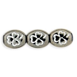 10mm x 8mm Czech Glass Oval Shamrock Beads - Hematite White - Pack of 10