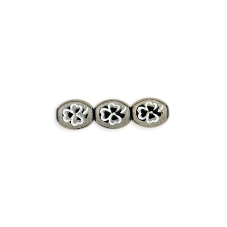 10mm x 8mm Czech Glass Oval Shamrock Beads - Hematite White - Pack of 10