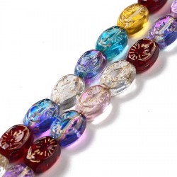 11mm Oval Painted Glass Beads - Mixed Colours - 35cm strand
