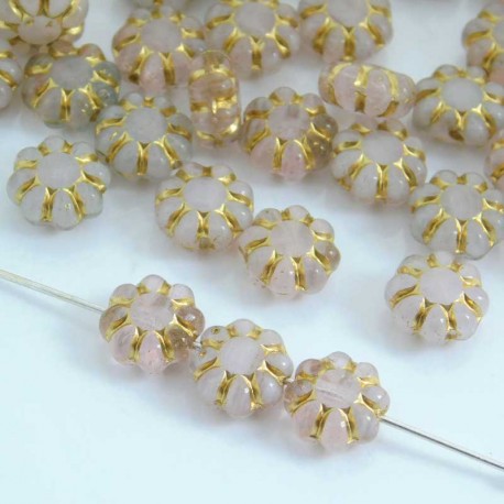 9mm Czech Pressed Daisy Flowers - Pale Pink Gold - Pack of 20