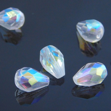 10mm Fire Polished Czech Glass Drops - Crystal AB - Pack of 10