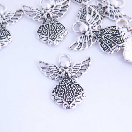 26mm Ornate Angel Charm - Antique Silver Tone - Pack of 4