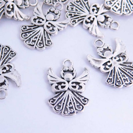 20mm Ornate Angel Charm - Antique Silver Tone - Pack of 6