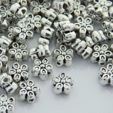 6.5mm Metal Flower Beads - Antique Silver Tone - Pack of 20