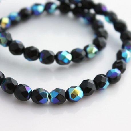 6mm Fire Polished Czech Glass Beads - Jet AB