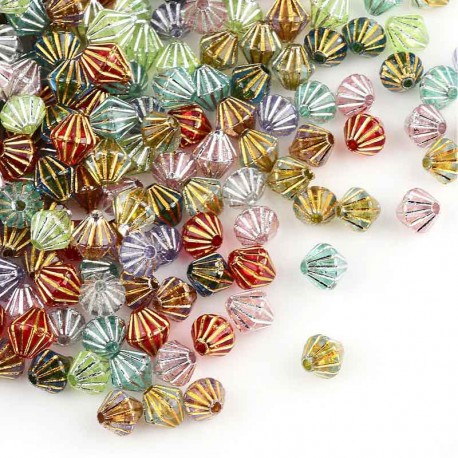 6mm Acrylic Bicone Beads - Mixed Colours - Pack of 100