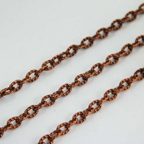 Copper Tone Textured Cable Chain - 4mm x 3mm - 2 metres
