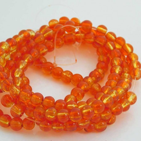 6mm Orange & Yellow Crackle Glass Beads - 81cm strand
