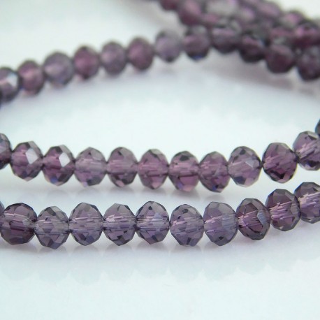 3mm x 4mm Crystal Glass Rondelles - Amethyst - 42cm strand